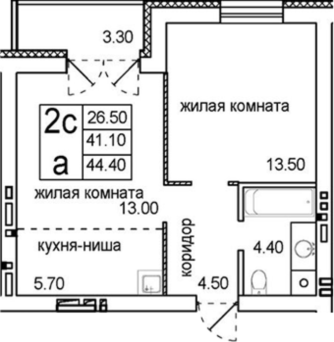 Продажа 2-комнатной студии в&nbsp;жилом комплексе «Promenade»