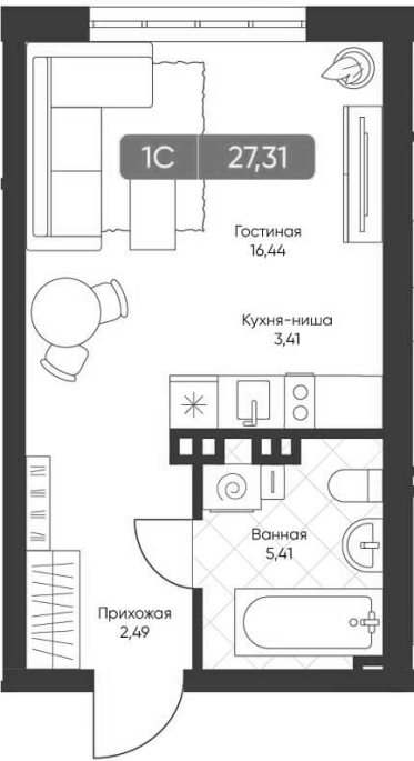 Продажа 1-комнатной студии в&nbsp;жилом комплексе «Биография»