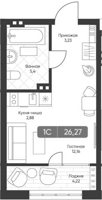 Продажа 1-комнатной студии в&nbsp;жилом комплексе «Биография»