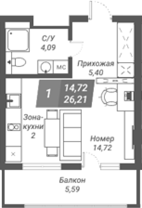 Продажа 1-комнатной студии в&nbsp;жилом комплексе «Ворошилов»