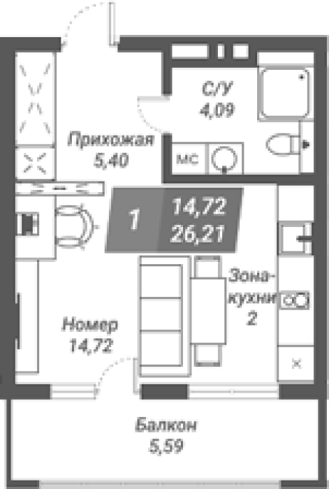 Продажа 1-комнатной студии в&nbsp;жилом комплексе «Ворошилов»