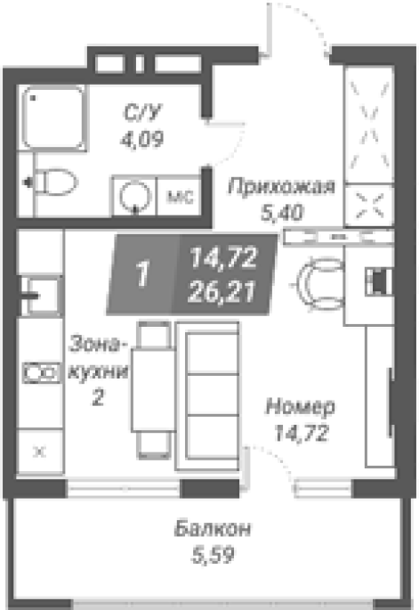 Продажа 1-комнатной студии в&nbsp;жилом комплексе «Ворошилов»