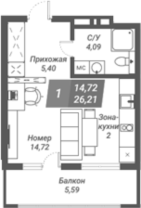 Продажа 1-комнатной студии в&nbsp;жилом комплексе «Ворошилов»