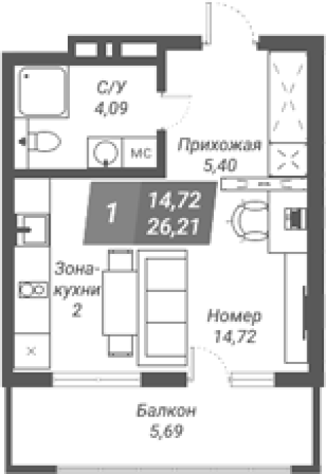 Продажа 1-комнатной студии в&nbsp;жилом комплексе «Ворошилов»