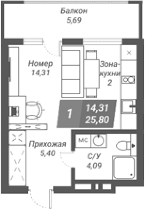 Продажа 1-комнатной студии в&nbsp;жилом комплексе «Ворошилов»