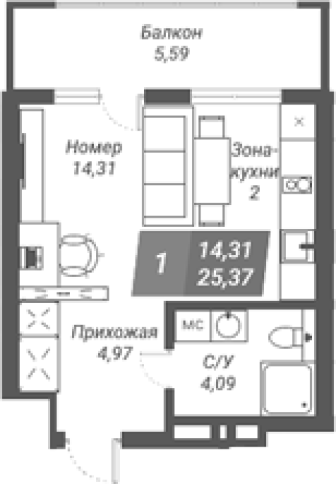 Продажа 1-комнатной студии в&nbsp;жилом комплексе «Ворошилов»
