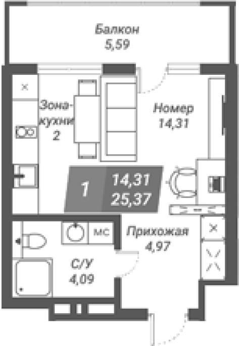Продажа 1-комнатной студии в&nbsp;жилом комплексе «Ворошилов»