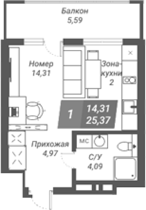 Продажа 1-комнатной студии в&nbsp;жилом комплексе «Ворошилов»