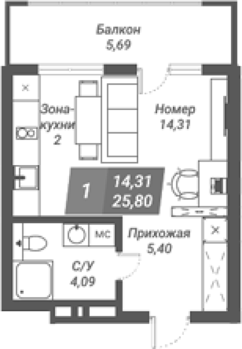 Продажа 1-комнатной студии в&nbsp;жилом комплексе «Ворошилов»