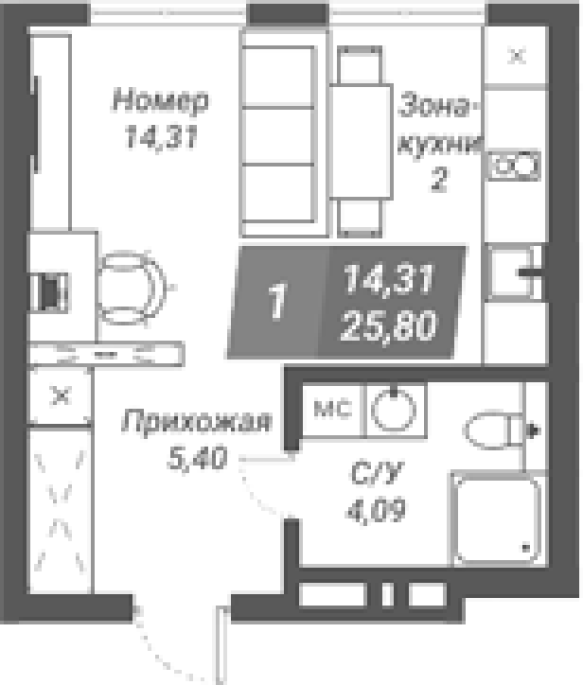 Продажа 1-комнатной студии в&nbsp;жилом комплексе «Ворошилов»