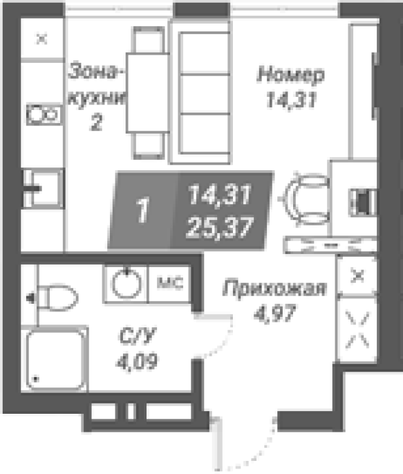 Продажа 1-комнатной студии в&nbsp;жилом комплексе «Ворошилов»