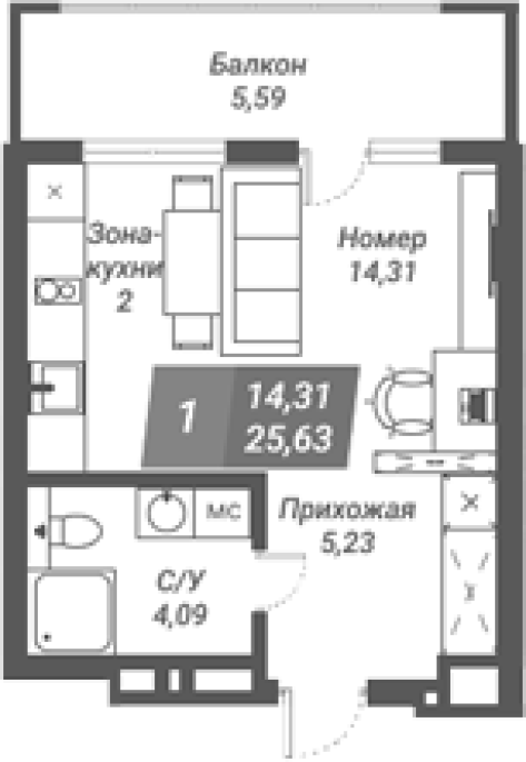 Продажа 1-комнатной студии в&nbsp;жилом комплексе «Ворошилов»