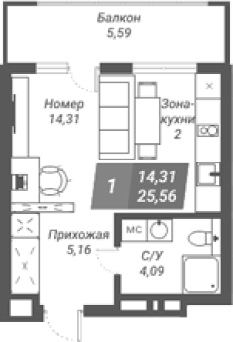 Продажа 1-комнатной студии в&nbsp;жилом комплексе «Ворошилов»