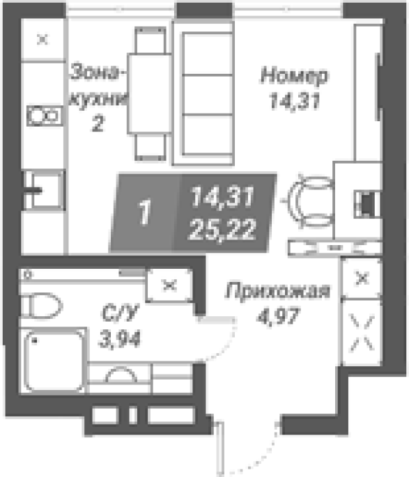 Продажа 1-комнатной студии в&nbsp;жилом комплексе «Ворошилов»
