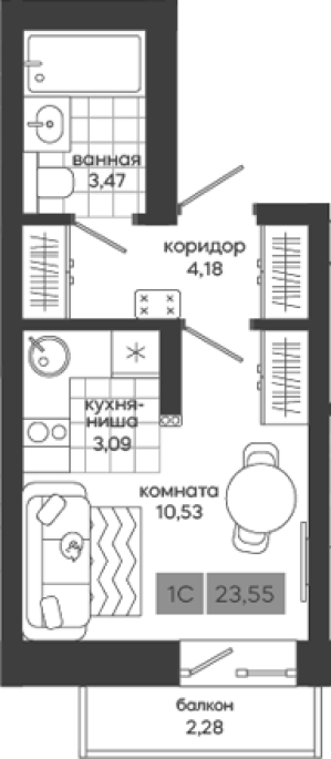 Продажа 1-комнатной студии в&nbsp;жилом комплексе «Белкин»
