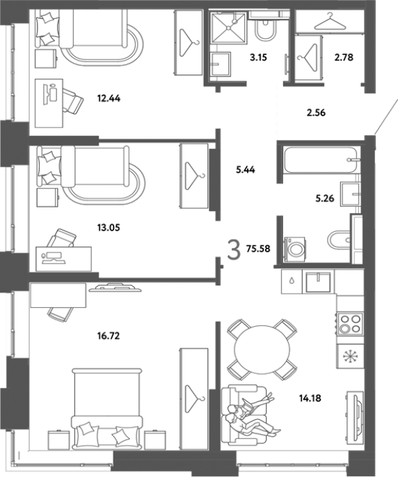 Продажа 3-комнатной в&nbsp;жилом комплексе «Страна.Тополёвая»