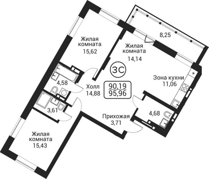 Продажа 3-комнатной студии в&nbsp;жилом комплексе «Пегас»