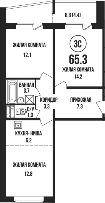 Продажа 3-комнатной студии в&nbsp;жилом комплексе «Династия»