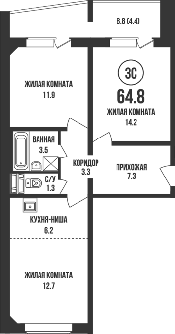 Продажа 3-комнатной студии в&nbsp;жилом комплексе «Династия»