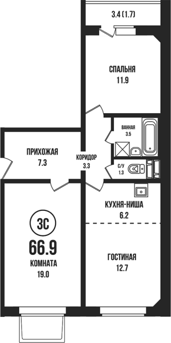 Продажа 3-комнатной студии в&nbsp;жилом комплексе «Династия»
