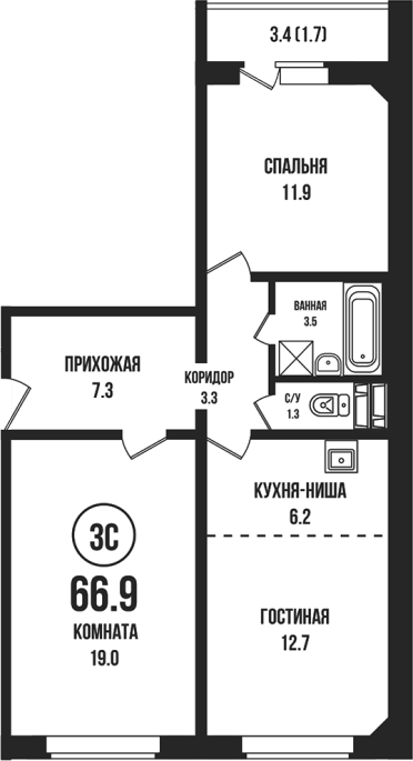 Продажа 3-комнатной студии в&nbsp;жилом комплексе «Династия»