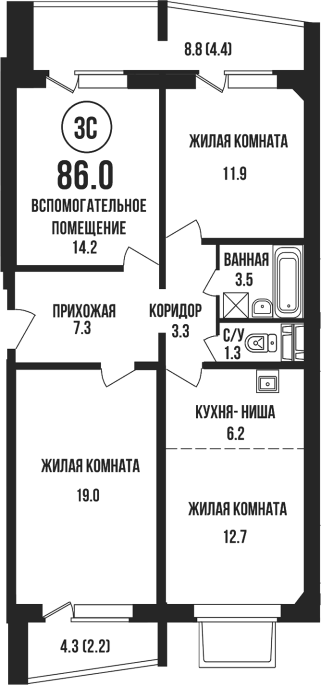 Продажа 3-комнатной студии в&nbsp;жилом комплексе «Династия»