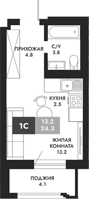 Продажа 1-комнатной студии в&nbsp;жилом комплексе «Паскаль»