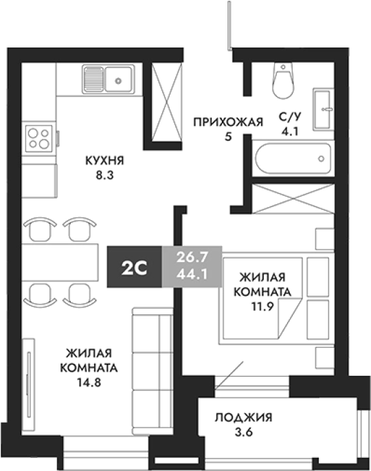 Продажа 2-комнатной студии в&nbsp;жилом комплексе «Паскаль»