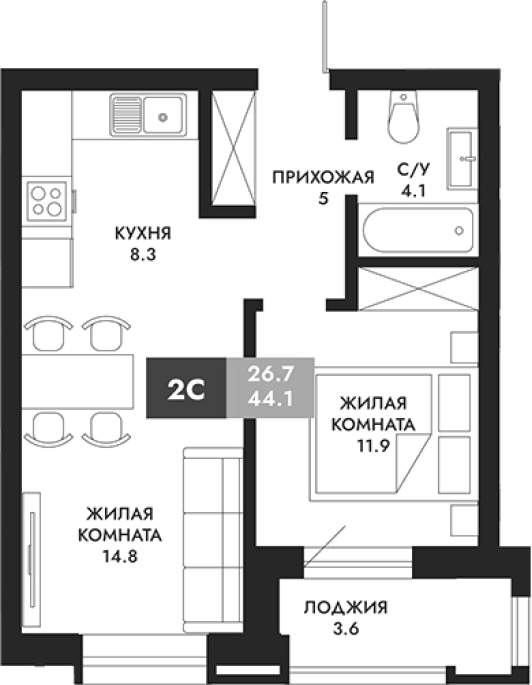 Продажа 2-комнатной студии в&nbsp;жилом комплексе «Паскаль»