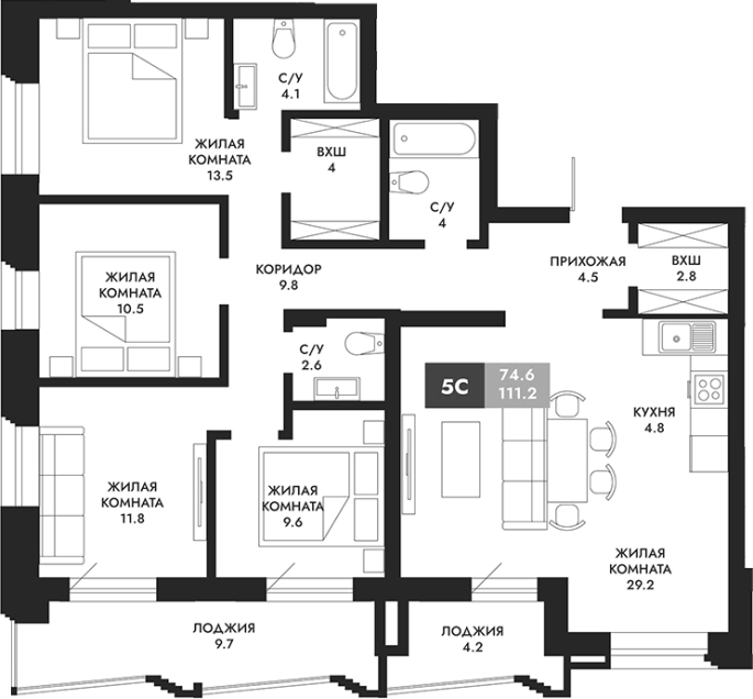 Продажа 5-комнатной студии в&nbsp;жилом комплексе «Паскаль»