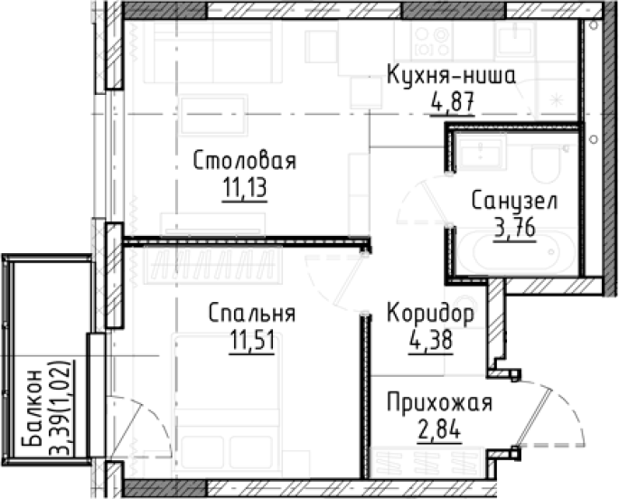Продажа 2-комнатной студии в&nbsp;жилом комплексе «Город-на-озере»