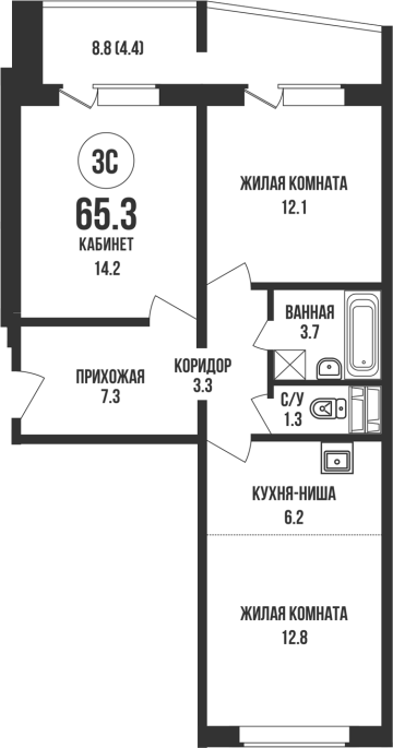 Продажа 3-комнатной студии в&nbsp;жилом комплексе «Династия»