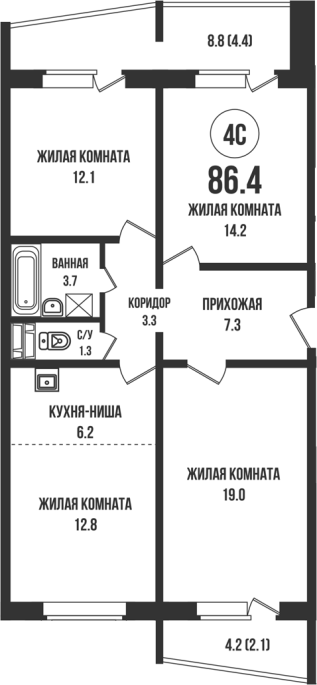 Продажа 4-комнатной студии в&nbsp;жилом комплексе «Династия»