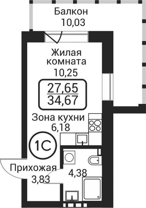 Продажа 1-комнатной студии в&nbsp;жилом комплексе «Пегас»