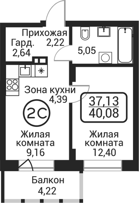 Продажа 2-комнатной студии в&nbsp;жилом комплексе «Пегас»