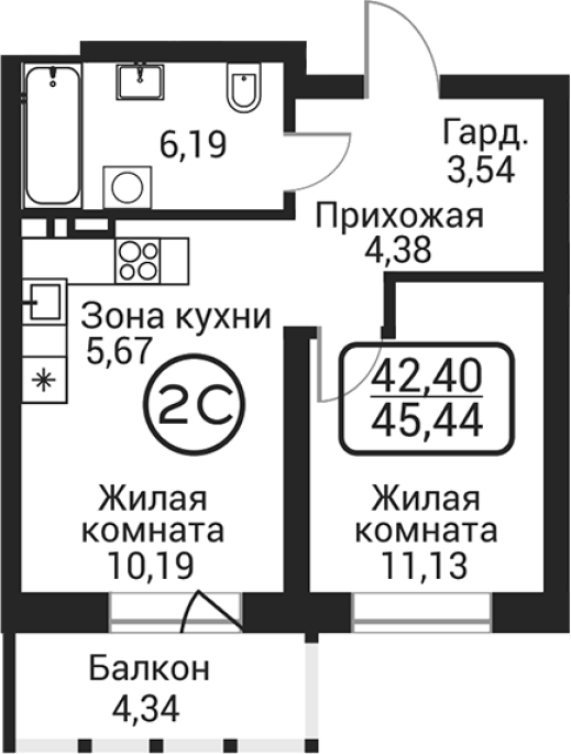 Продажа 2-комнатной студии в&nbsp;жилом комплексе «Пегас»