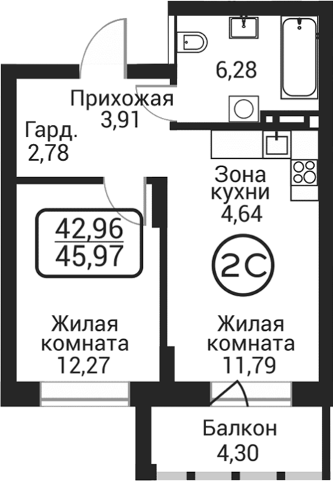 Продажа 2-комнатной студии в&nbsp;жилом комплексе «Пегас»