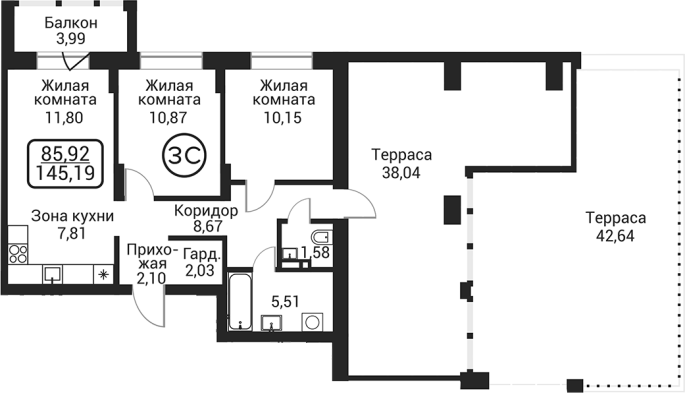 Продажа 3-комнатной студии в&nbsp;жилом комплексе «Пегас»