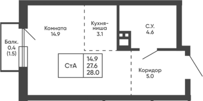 Продажа 1-комнатной студии в&nbsp;жилом комплексе «Башни Дзен»
