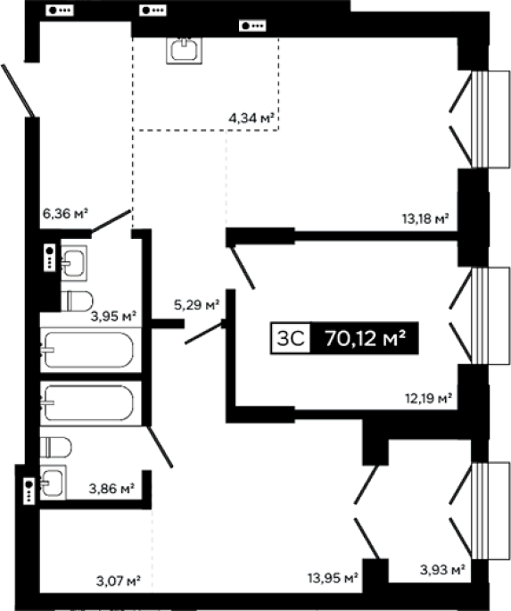 Продажа 3-комнатной студии в&nbsp;жилом комплексе «Платина»