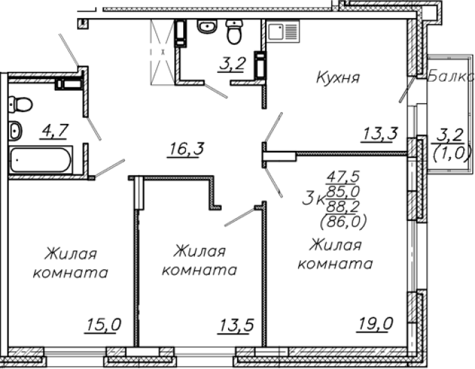 Продажа 3-комнатной в&nbsp;жилом комплексе «Авиастроителей»