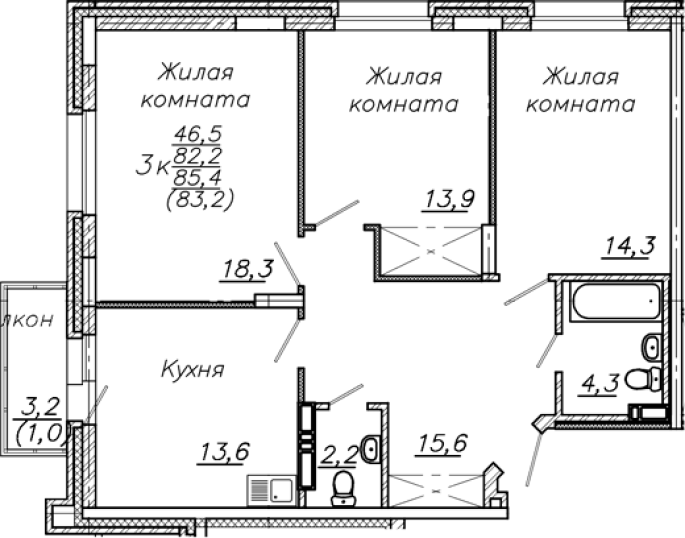 Продажа 3-комнатной в&nbsp;жилом комплексе «Авиастроителей»