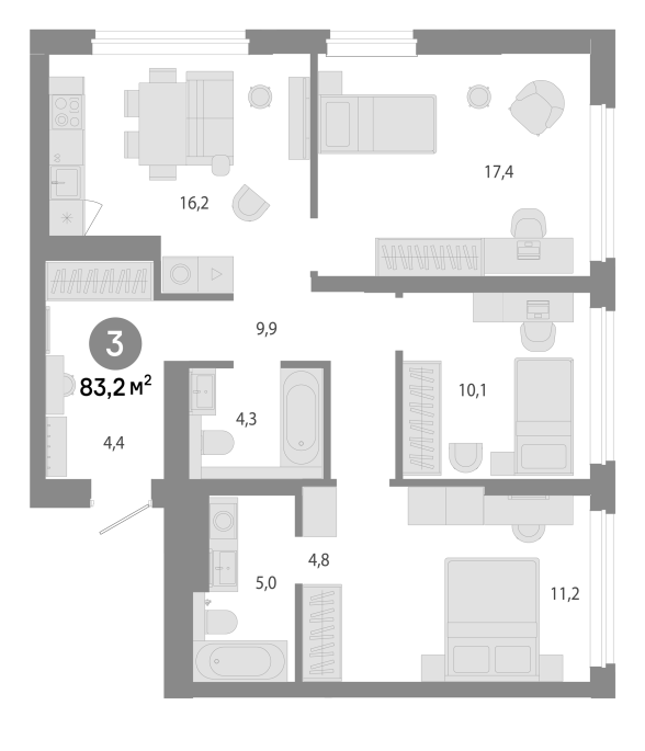 Продажа 4-комнатной студии в&nbsp;жилом комплексе «Молодость»