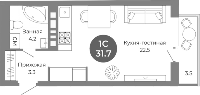 Продажа 1-комнатной студии в&nbsp;жилом комплексе «Квартал на Российской»