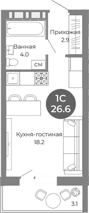 Продажа 1-комнатной студии в&nbsp;жилом комплексе «Квартал на Российской»
