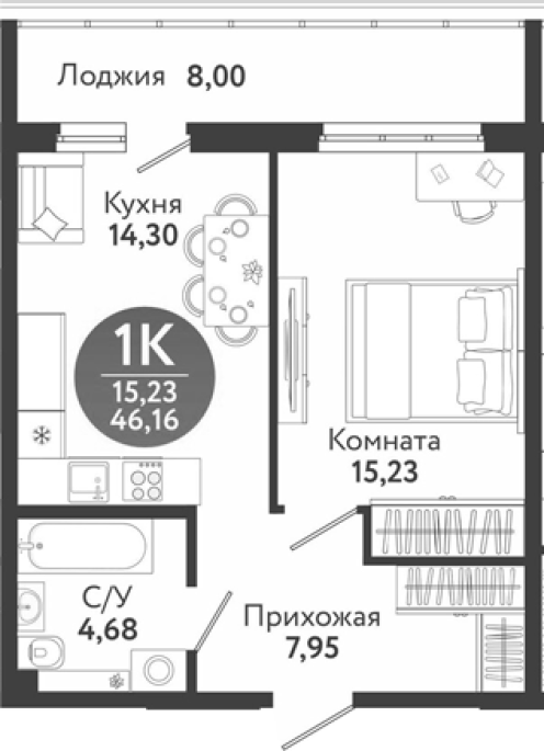 Продажа 1-комнатной в&nbsp;жилом комплексе «Семейный квартал»