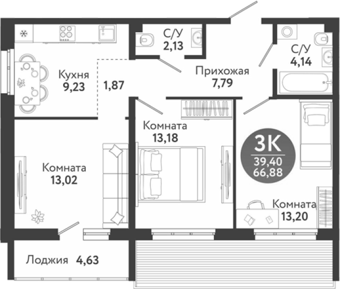 Продажа 3-комнатной в&nbsp;жилом комплексе «Семейный квартал»