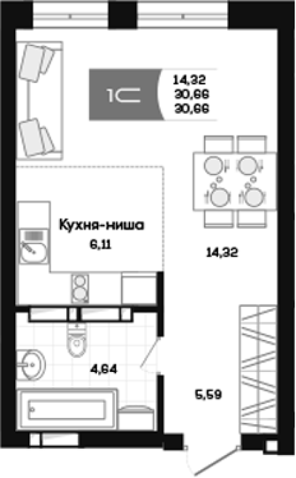 Продажа 1-комнатной студии в&nbsp;жилом комплексе «Салют»
