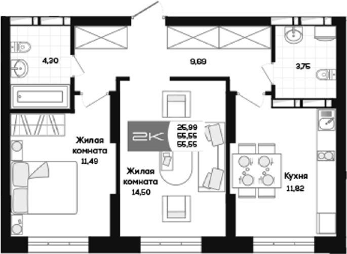 Продажа 2-комнатной в&nbsp;жилом комплексе «Салют»