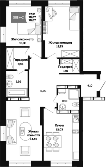 Продажа 3-комнатной в&nbsp;жилом комплексе «Салют»